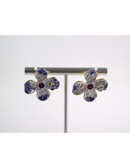 Kolczyki FIOLETOWE KWIATKI KWIATUSZKI   LOLITA AKCESORIA srebrny sztyft 925