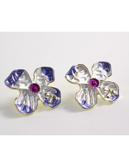 Kolczyki FIOLETOWE KWIATKI KWIATUSZKI   LOLITA AKCESORIA srebrny sztyft 925