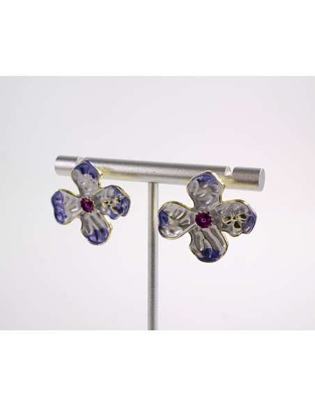Kolczyki FIOLETOWE KWIATKI KWIATUSZKI   LOLITA AKCESORIA srebrny sztyft 925