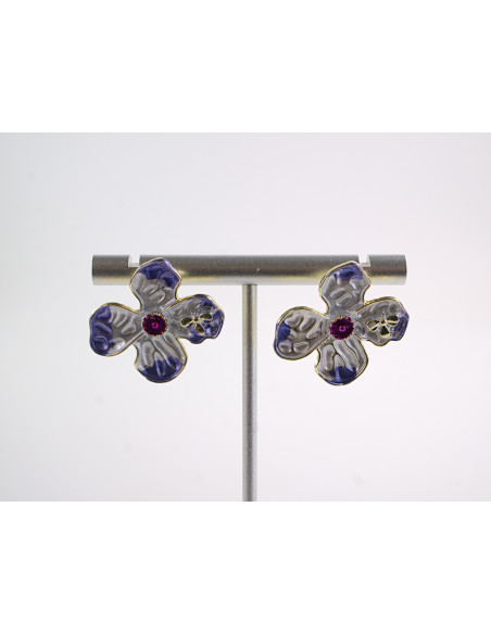 Kolczyki FIOLETOWE KWIATKI KWIATUSZKI   LOLITA AKCESORIA srebrny sztyft 925