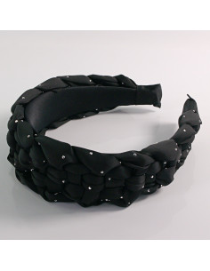 Opaska do włosów PLECIONA WARKOCZ CZARNA Z DŻETAMI Lolita...