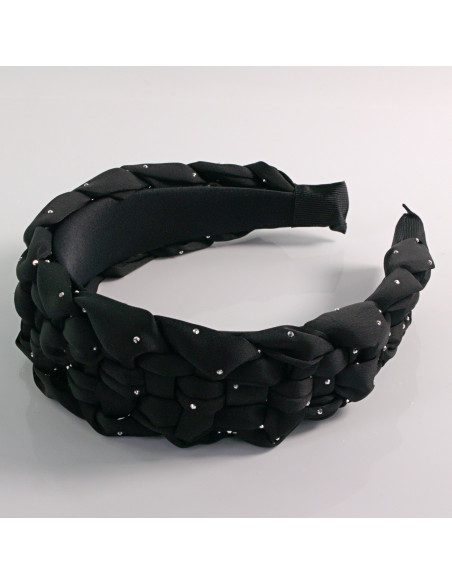 Opaska do włosów PLECIONA WARKOCZ CZARNA Z DŻETAMI Lolita Akcesoria