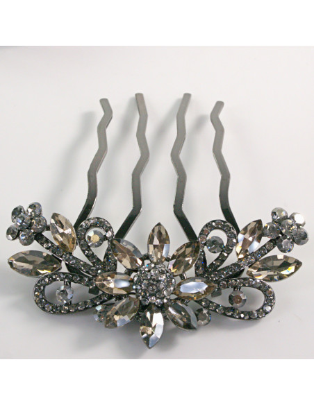 GRZEBIEŃ wsuwany do włosów wtykowy ozdobny KWIATY Lolita Akcesoria GRAFIT