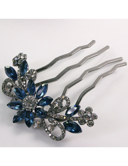 GRZEBIEŃ wsuwany do włosów wtykowy ozdobny KWIAT Lolita Akcesoria GRANATOWY