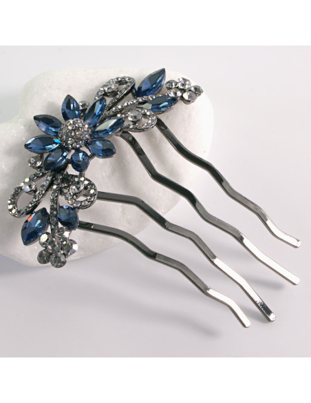 GRZEBIEŃ wsuwany do włosów wtykowy ozdobny KWIAT Lolita Akcesoria GRANATOWY