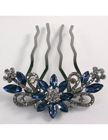 GRZEBIEŃ wsuwany do włosów wtykowy ozdobny KWIAT Lolita Akcesoria GRANATOWY