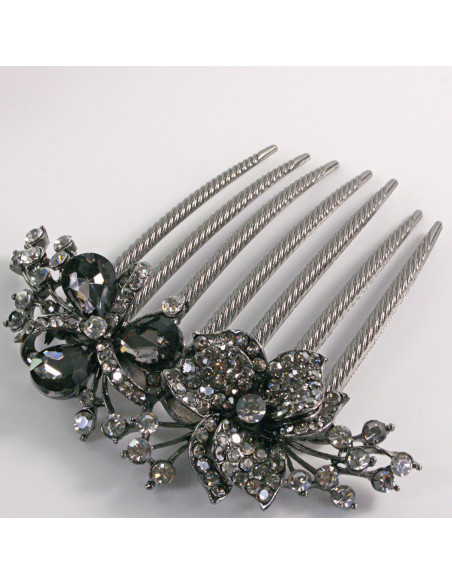 GRZEBIEŃ wsuwany do włosów wtykowy ozdobny KWIAT Lolita Akcesoria GRAFITOWY