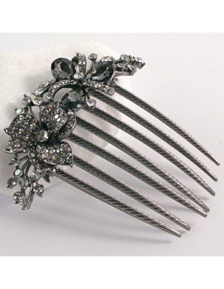 GRZEBIEŃ wsuwany do włosów wtykowy ozdobny KWIAT Lolita Akcesoria GRAFITOWY