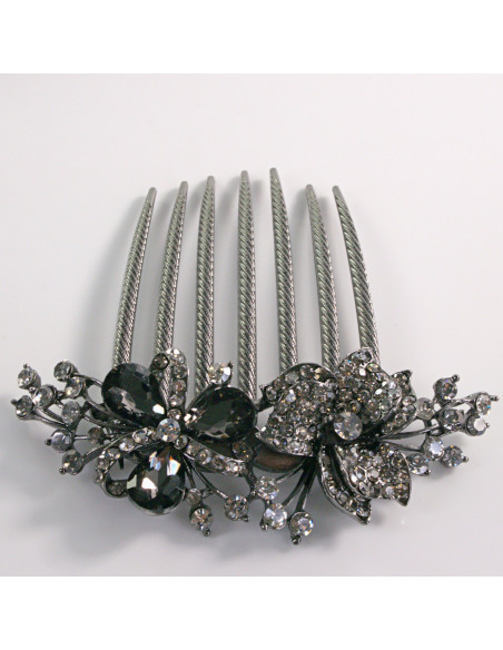 GRZEBIEŃ wsuwany do włosów wtykowy ozdobny KWIAT Lolita Akcesoria GRAFITOWY