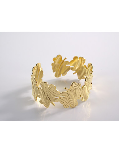Bransoletka na rękę złota szeroka liść STAL...