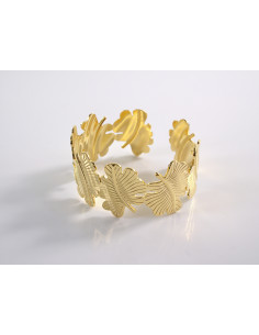 Bransoletka na rękę złota szeroka liść STAL CHIRURGICZNA... 2