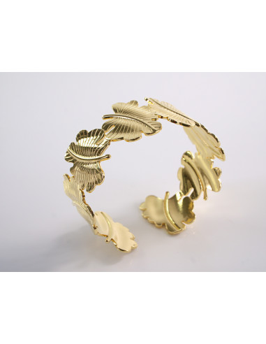 Bransoletka na rękę złota szeroka liść STAL...