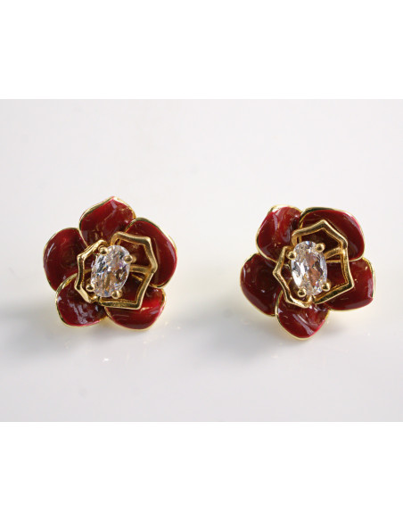 Kolczyki BORDOWE KWIATY KWIATKI SREBRNY SZTYFT 925 LOLITA AKCESORIA