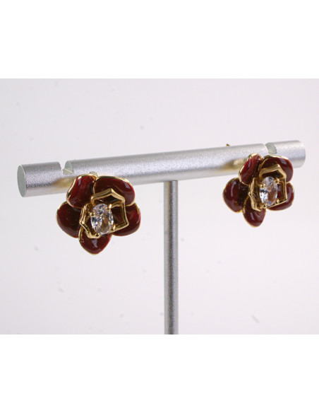 Kolczyki BORDOWE KWIATY KWIATKI SREBRNY SZTYFT 925 LOLITA AKCESORIA