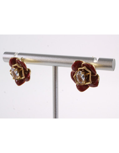 Kolczyki BORDOWE KWIATY KWIATKI SREBRNY SZTYFT...