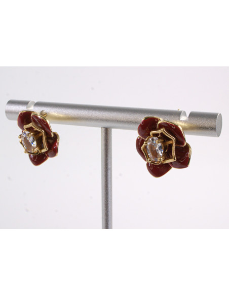 Kolczyki BORDOWE KWIATY KWIATKI SREBRNY SZTYFT 925 LOLITA AKCESORIA