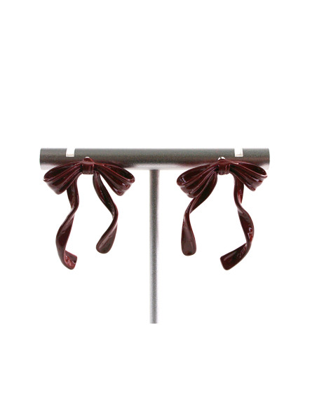 Kolczyki BORDOWE ASYMETRYCZNE KOKARDKI LOLITA AKCESORIA srebrny sztyft 925