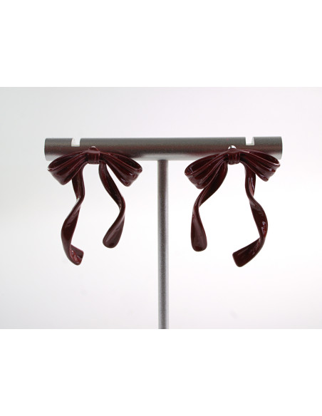 Kolczyki BORDOWE ASYMETRYCZNE KOKARDKI LOLITA AKCESORIA srebrny sztyft 925