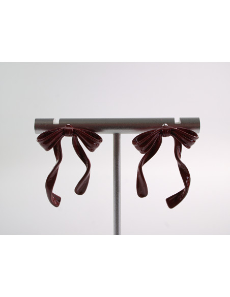 Kolczyki BORDOWE ASYMETRYCZNE KOKARDKI LOLITA AKCESORIA srebrny sztyft 925