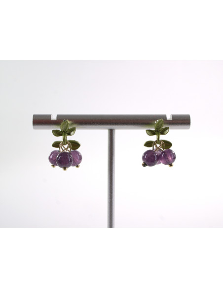 Kolczyki fioletowe winogrona winogrono  LOLITA AKCESORIA srebrny sztyft 925