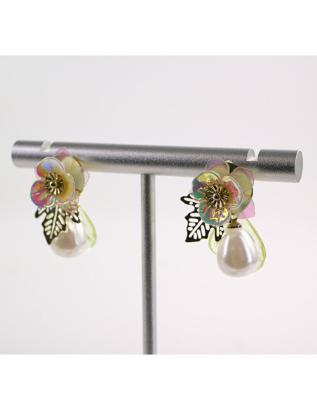 Kolczyki KWIATKI KWIATUSZKI Z PERŁĄ LOLITA AKCESORIA srebrny sztyft 925