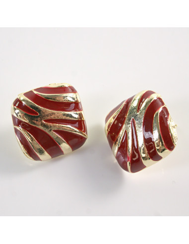 Kolczyki BORDOWE KWADRATY ZŁOTE CĘTKI LOLITA...