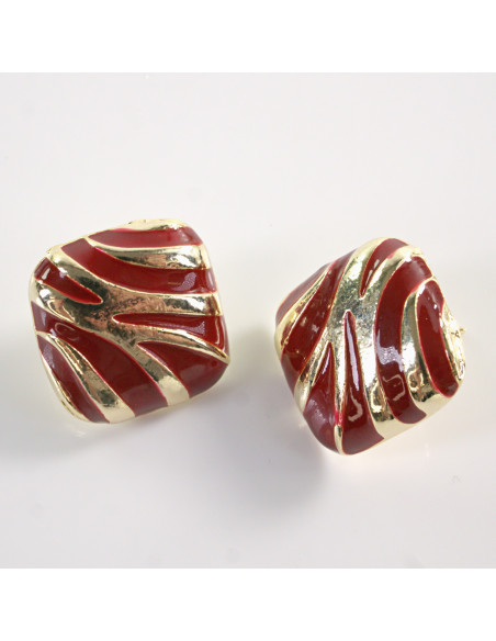 Kolczyki BORDOWE KWADRATY ZŁOTE CĘTKI LOLITA AKCESORIA SREBRNY SZTYFT 925