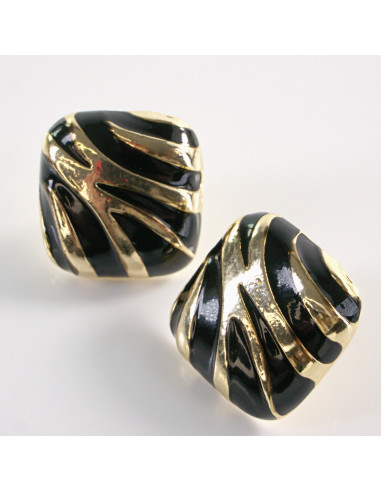 Kolczyki CZARNE  KWADRATY ZŁOTE CĘTKI LOLITA...