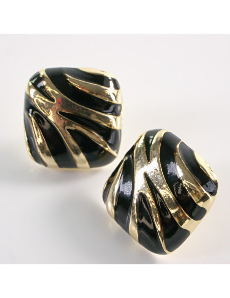 Kolczyki CZARNE  KWADRATY ZŁOTE CĘTKI LOLITA AKCESORIA SREBRNY SZTYFT 925