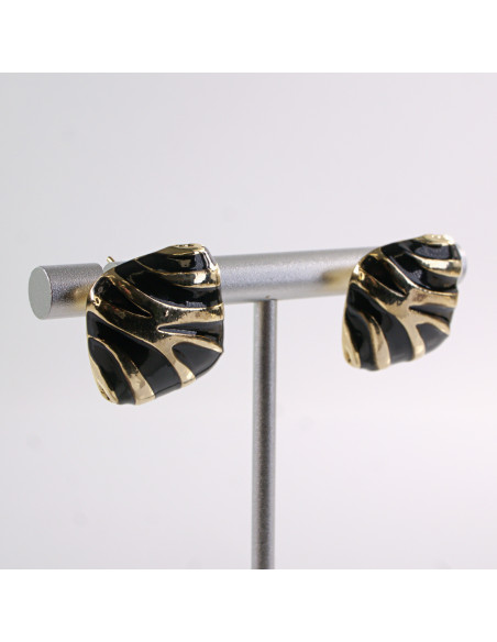 Kolczyki CZARNE  KWADRATY ZŁOTE CĘTKI LOLITA AKCESORIA SREBRNY SZTYFT 925