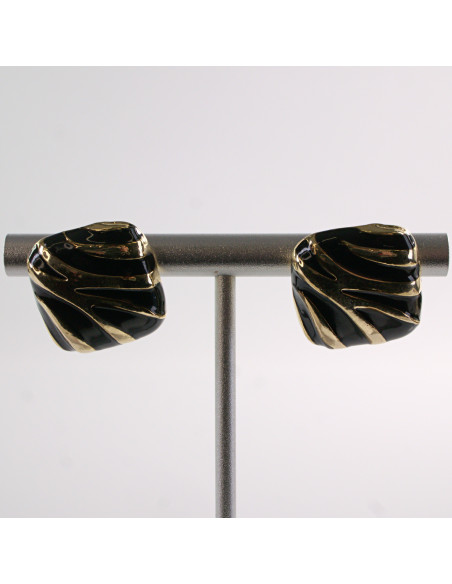 Kolczyki CZARNE  KWADRATY ZŁOTE CĘTKI LOLITA AKCESORIA SREBRNY SZTYFT 925