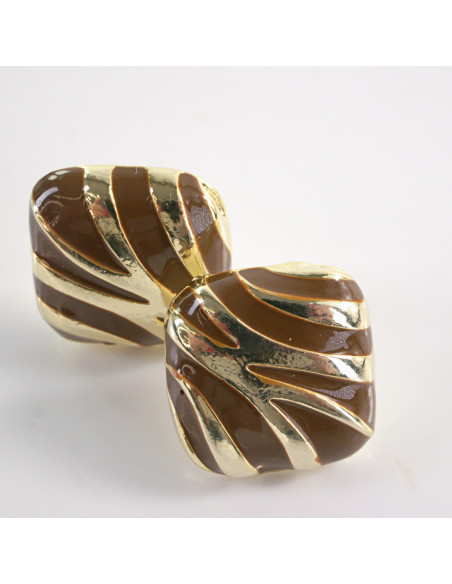 Kolczyki BRĄZOWE  KWADRATY ZŁOTE CĘTKI LOLITA AKCESORIA SREBRNY SZTYFT 925