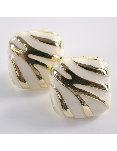 Kolczyki  KWADRATY ECRU  ZŁOTE CĘTKI LOLITA AKCESORIA SREBRNY SZTYFT 925