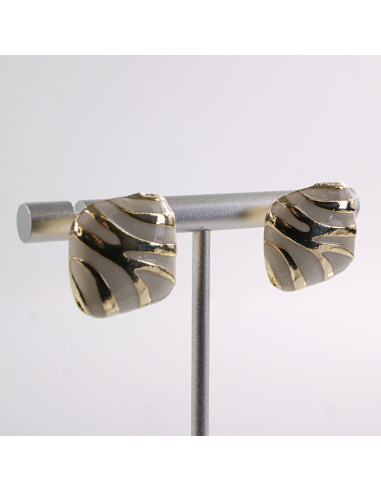 Kolczyki  KWADRATY ECRU  ZŁOTE CĘTKI LOLITA...