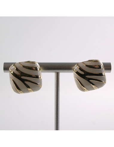 Kolczyki  KWADRATY ECRU  ZŁOTE CĘTKI LOLITA...