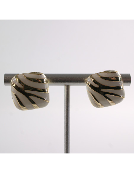 Kolczyki  KWADRATY ECRU  ZŁOTE CĘTKI LOLITA AKCESORIA SREBRNY SZTYFT 925