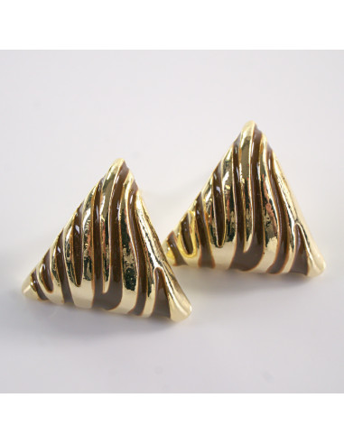 Kolczyki BRĄZOWE TRÓJKĄTY  ZŁOTE CĘTKI LOLITA...