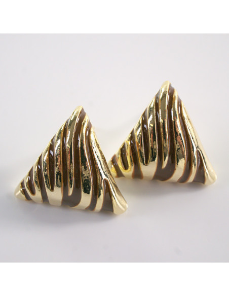 Kolczyki BRĄZOWE TRÓJKĄTY  ZŁOTE CĘTKI LOLITA AKCESORIA SREBRNY SZTYFT 925