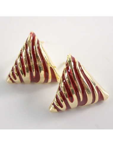 Kolczyki BORDOWE TRÓJKĄTY  ZŁOTE CĘTKI LOLITA...