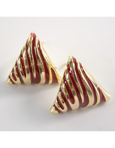 Kolczyki BORDOWE TRÓJKĄTY  ZŁOTE CĘTKI LOLITA AKCESORIA SREBRNY SZTYFT 925