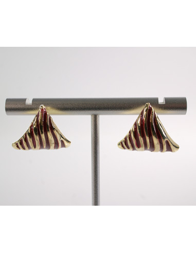 Kolczyki BORDOWE TRÓJKĄTY  ZŁOTE CĘTKI LOLITA...