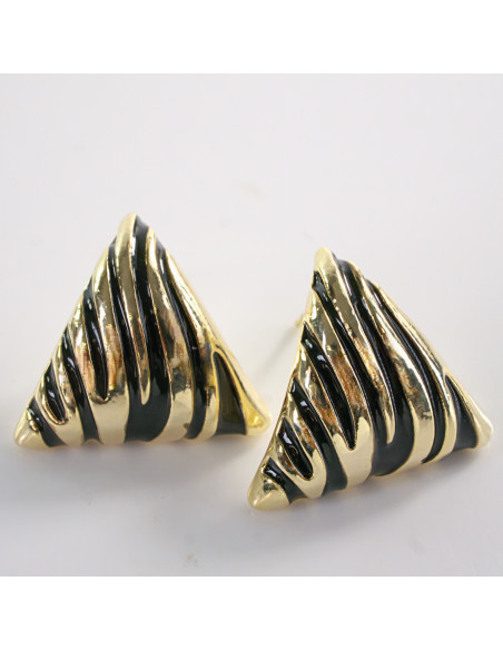 Kolczyki CZARNE TRÓJKĄTY  ZŁOTE CĘTKI LOLITA AKCESORIA SREBRNY SZTYFT 925