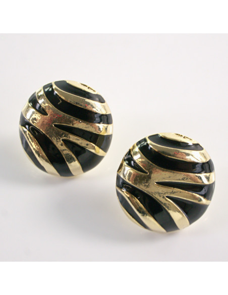 Kolczyki CZARNE "GUZIKI"  ZŁOTE CĘTKI LOLITA AKCESORIA SREBRNY SZTYFT 925