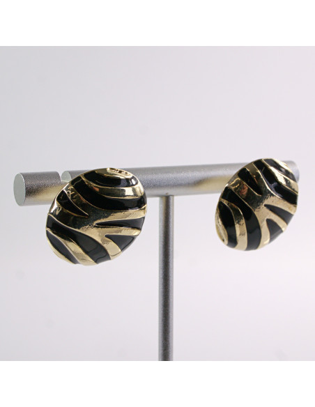 Kolczyki CZARNE "GUZIKI"  ZŁOTE CĘTKI LOLITA AKCESORIA SREBRNY SZTYFT 925