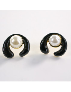 Kolczyki CZARNE ZAWIJASY Z PERŁĄ LOLITA AKCESORIA STAL...
