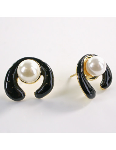 Kolczyki CZARNE ZAWIJASY Z PERŁĄ LOLITA...