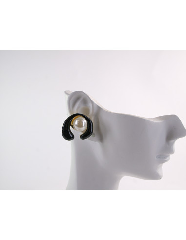 Kolczyki CZARNE ZAWIJASY Z PERŁĄ LOLITA...