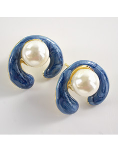 Kolczyki NIEBIESKIE ZAWIJASY Z PERŁĄ LOLITA AKCESORIA...