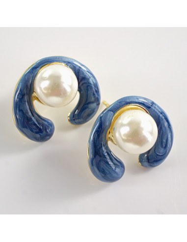 Kolczyki NIEBIESKIE ZAWIJASY Z PERŁĄ LOLITA...