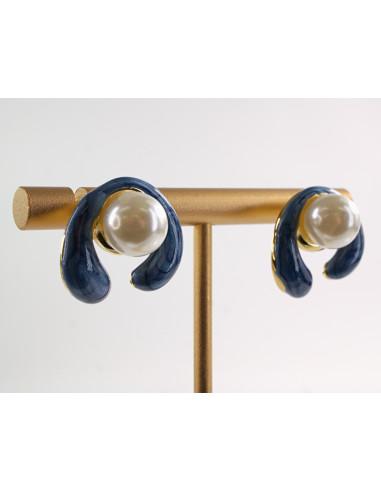 Kolczyki NIEBIESKIE ZAWIJASY Z PERŁĄ LOLITA...